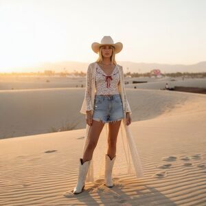 Thirty Thirty Ditsy Floral Babydoll Tank Womens L Beige Festival Coquette Dainty